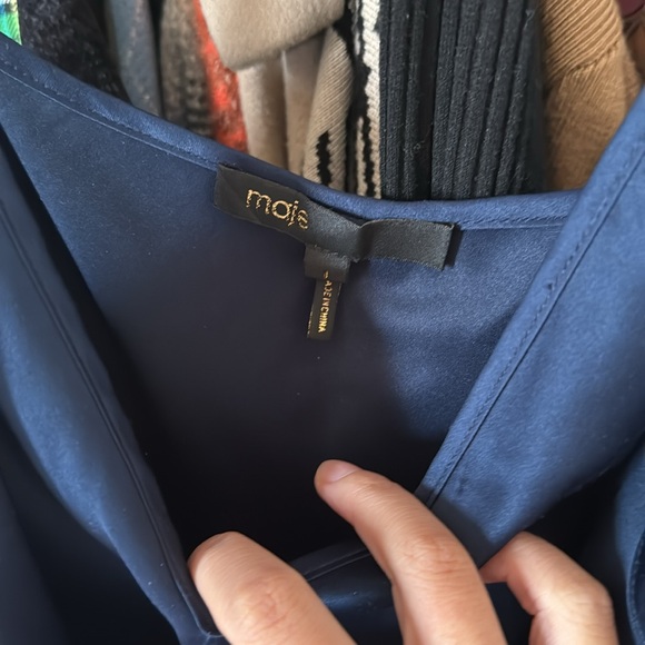 Maje Navy & Yellow Spotted Print Long Sleeve Midi Dress - Picture 11 of 11